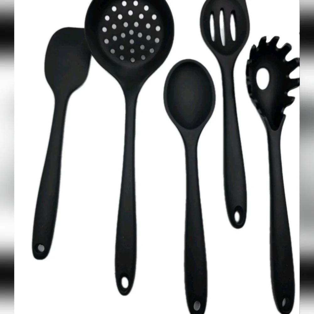 Silicone Cooking Utensils 9 Piece Baking Black W/Holders Beachwood Handles 480 °